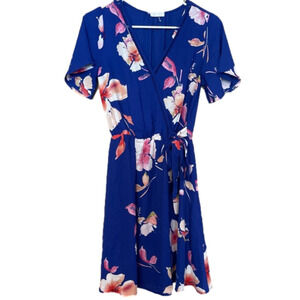 Sienna Sky Electric Blue Floral Wrap Dress Small